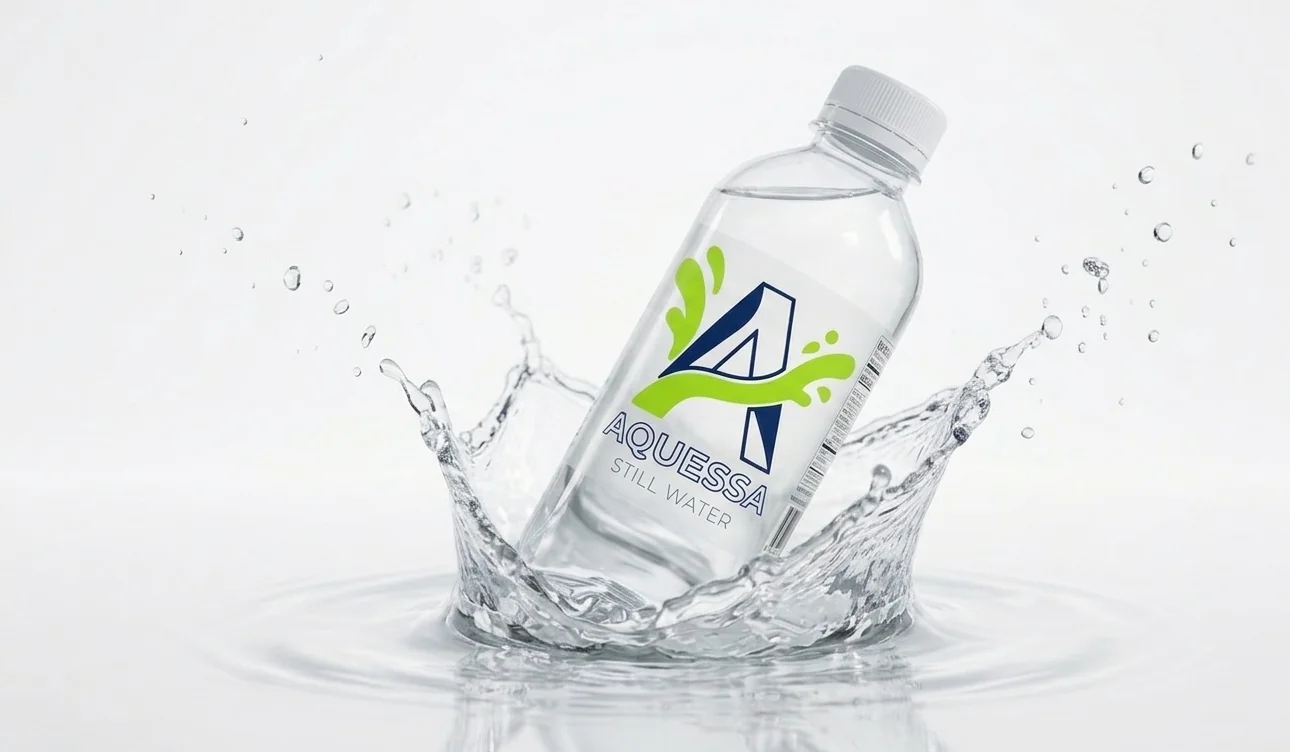 A pristine water bottle with clear water